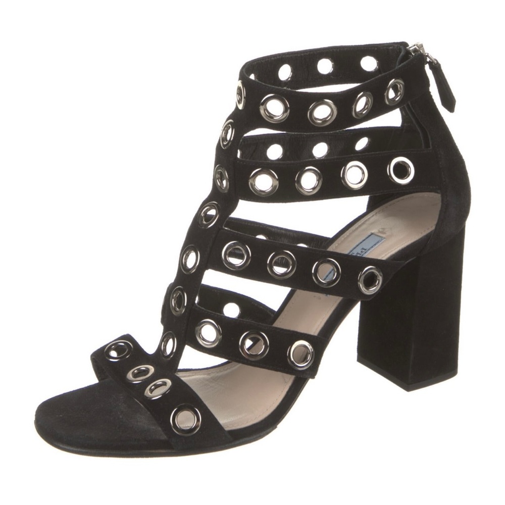 Prada Suede Lasercut Accents Sandals Sz 39.5